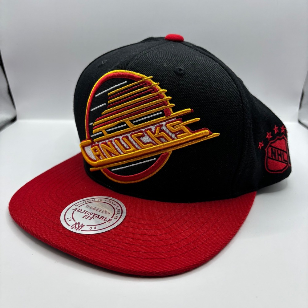 Mitchell & Ness Vancouver Canucks Hat Mens OSFA Black Red Skate Logo Snapback